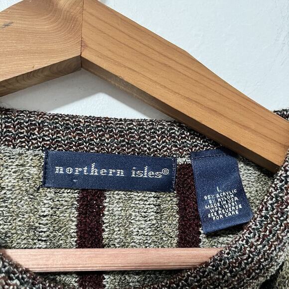 VTG Northern Isles Men's 3D Knit Sweater Size L Red Geometric Dadcore 90S Biggie - Picture 7 of 8